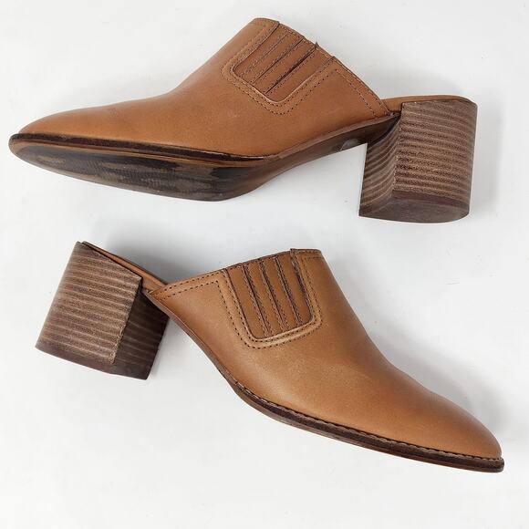 Madewell Mules Women 10 Carey Cognac Brown Leather Slip On Stacked Heel AH759 - Picture 7 of 11